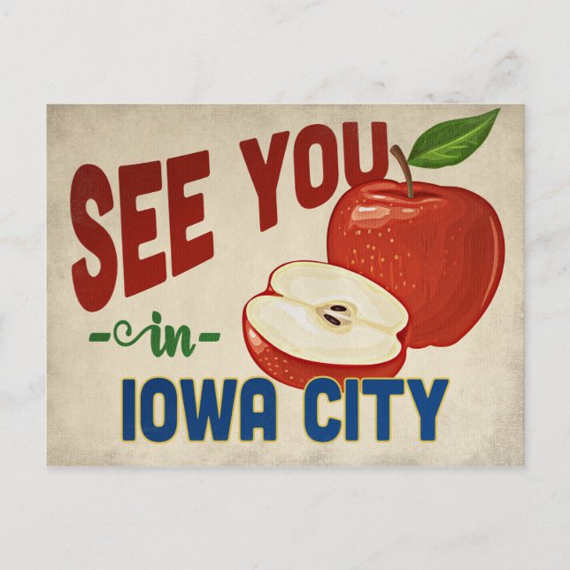 Iowa City Iowa Apple - Vintage Travel Postcard (Front)