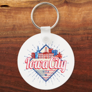 Iowa City United States Retro Skyline Vintage USA Keychain