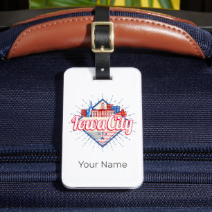 Iowa City United States Retro Skyline Vintage USA Luggage Tag