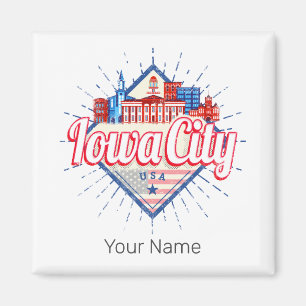 Iowa City United States Retro Skyline Vintage USA Magnet