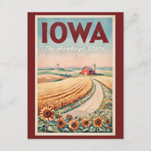 Iowa Countryside Illustration Travel Art Vintage Postcard