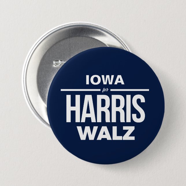 Iowa for Harris Walz 3 Inch Round Button (Front & Back)