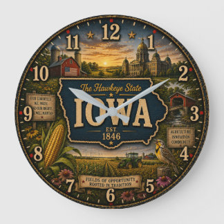 Iowa Hawkeye State Cornfields Farm Heritage Rustic Large Clock
