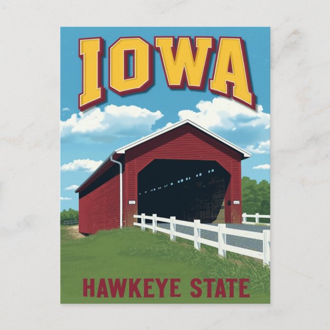 Iowa Hawkeye State Covered Bridge Vintage Postcard (Front)