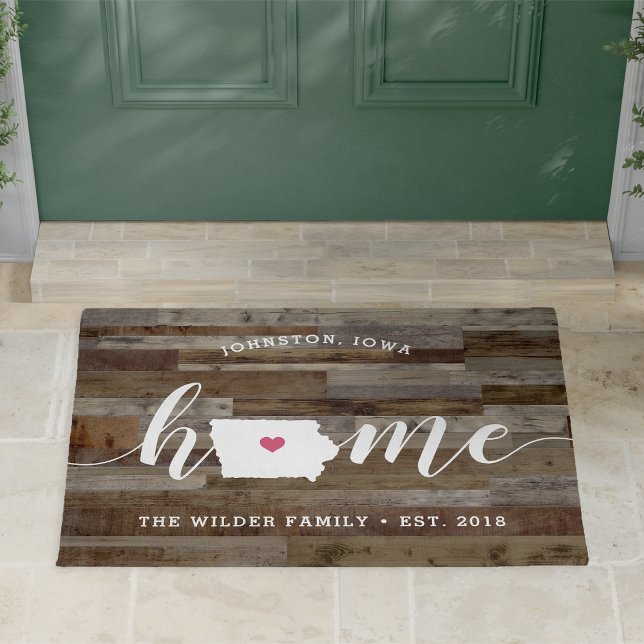 Iowa Home State Personalized Wood Look Doormat (Creator Uploaded)