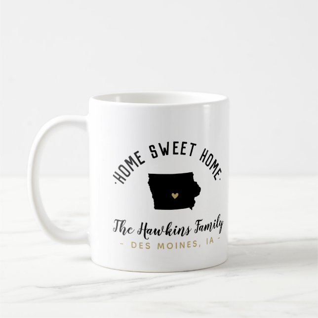 Iowa Home Sweet Home Famille Monogramme Mug (Gauche)