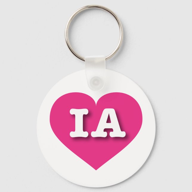 Iowa Hot Pink Heart - I love IA Keychain (Front)