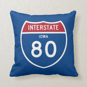 Iowa IA I-80 Interstate Highway Shield - Throw Pillow