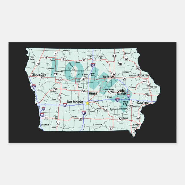 Iowa Interstate Map Sticker (Front)