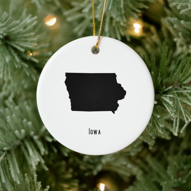 Iowa Map - Black and White Modern Iowa Map Ceramic Ornament (Tree)