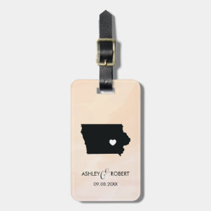 Iowa Map Wedding Luggage Tag, Couple's Name Tag