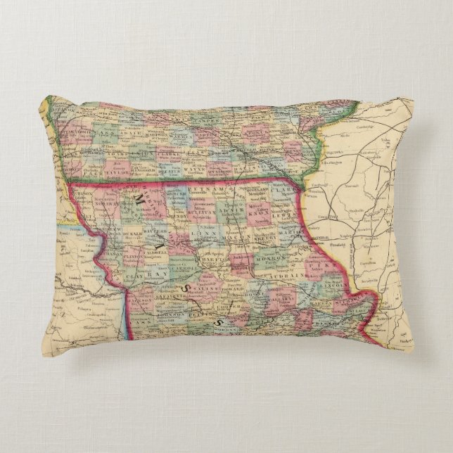 Iowa, Missouri Map by Mitchell Decorative Pillow (Front)