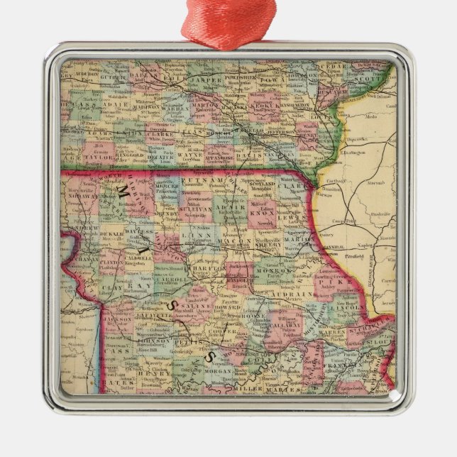 Iowa, Missouri Map by Mitchell Metal Ornament (Front)