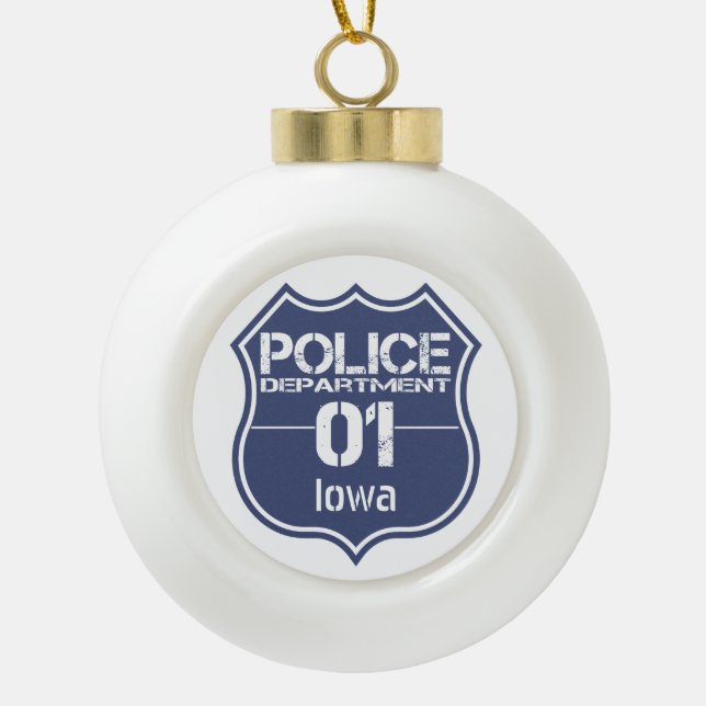 Iowa Police Department Shield 01 Ceramic Ball Christmas Ornament (Front)