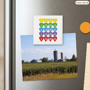 Iowa Pride Colourful Hearts, State Pride Gift Magnet