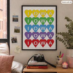 Iowa Pride Colourful Hearts, State Pride Gift Poster