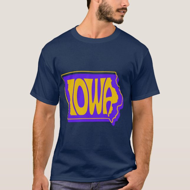 Iowa Purple and Gold State Typography Art Oversize T-Shirt (Front)