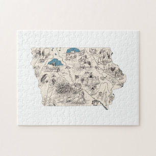 Iowa Shaped Iowan Hawkeye Vintage Picture Map Jigsaw Puzzle