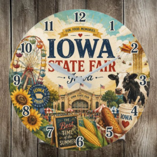 Iowa State Fair Festival Vintage Fairground Farm Large Clock