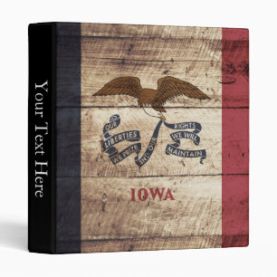 Iowa State Flag on Old Wood Grain Binder