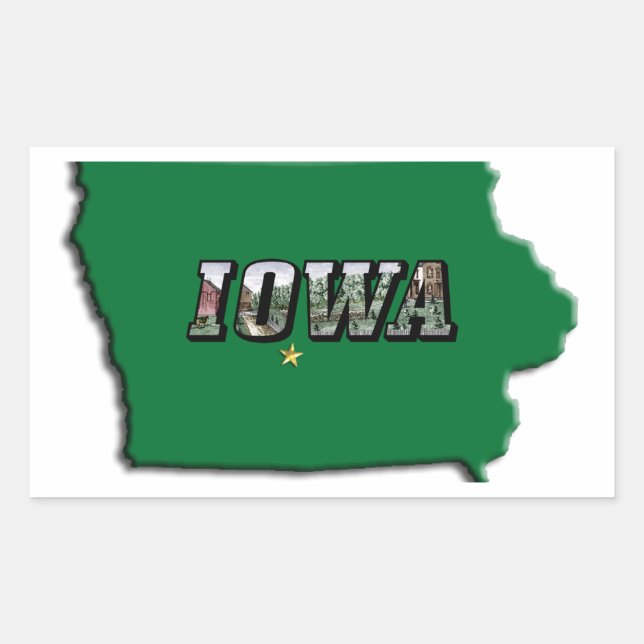 Iowa State Map Green Outline & Photo Text Sticker (Front)