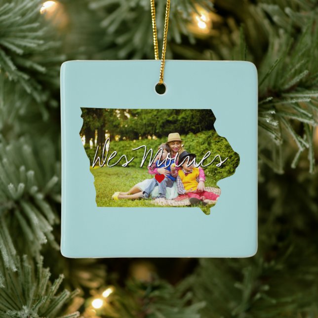 Iowa State Photo insert and town name Ceramic Ornament (Tree)