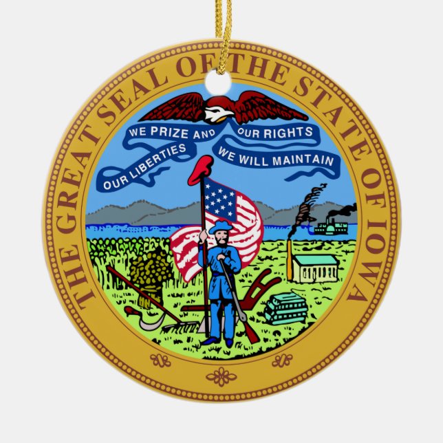 Iowa State Seal Ceramic Ornament (Front)