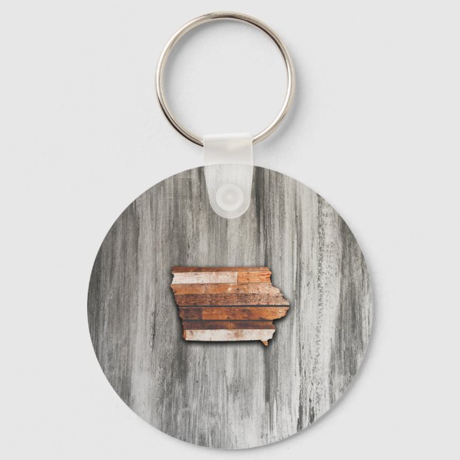Iowa State Shape Rustic Keychain (Front)