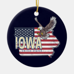 Iowa United States Retro State Map Vintage USA Ceramic Ornament