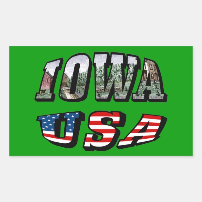 Iowa USA Flag & State Photo Text Sticker (Front)