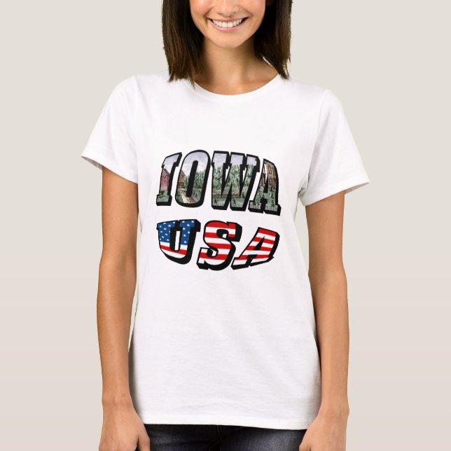 Iowa USA Flag & State Photo Text Women T-Shirt (Front)