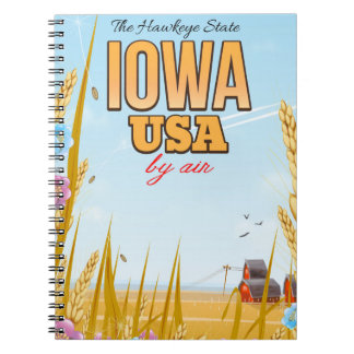 Iowa USA "The Hawkeye State"Cartoon travel poster. Notebook