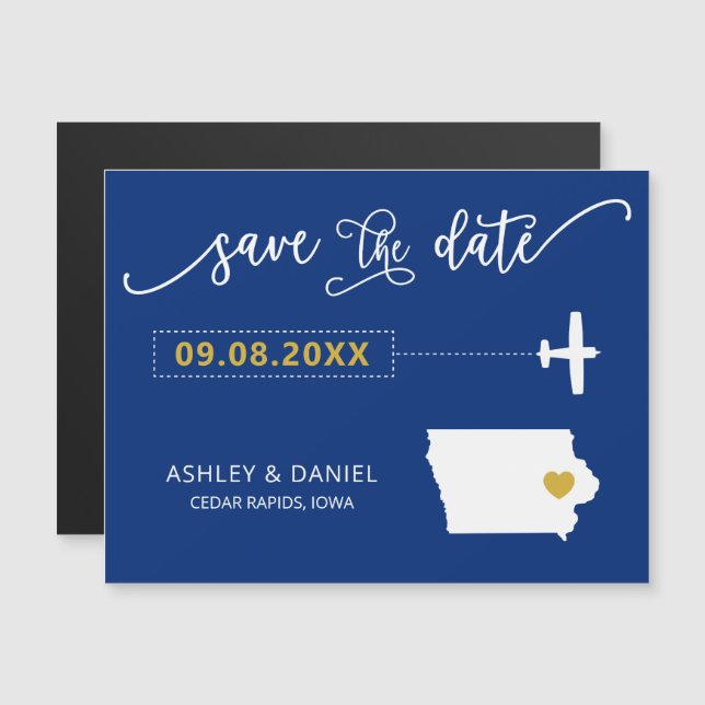 Iowa Wedding Save the Date Card, Map Magnetic Invitation (Front/Back)