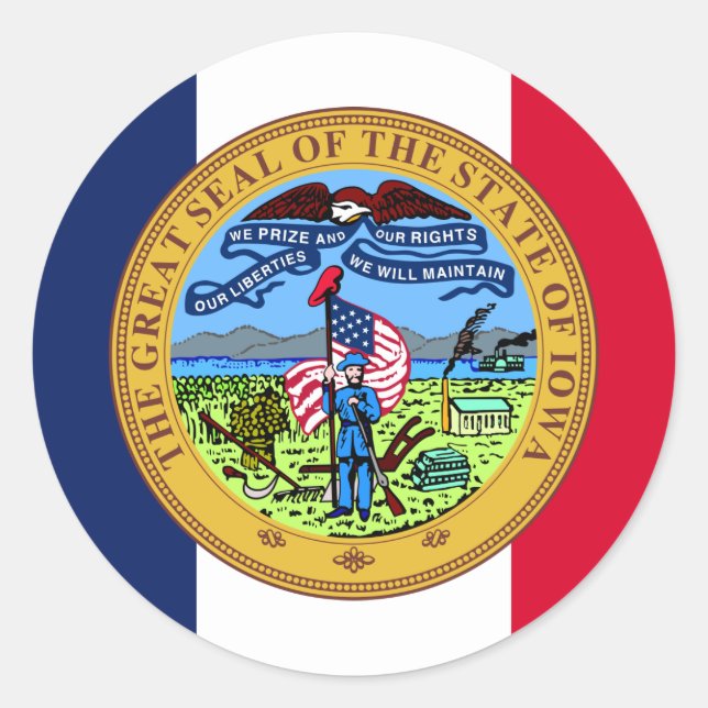 Iowan Flag & Seal, Flag of Iowa Classic Round Sticker (Front)