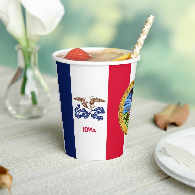 Iowan Flag & Seal, Flag of Iowa Paper Cups (Insitu)