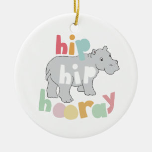 ip Hip Hooray Grey Hippo Drawing Cute Animal Art Ceramic Ornament