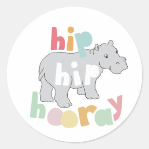 ip Hip Hooray Grey Hippo Drawing Cute Animal Art Classic Round Sticker
