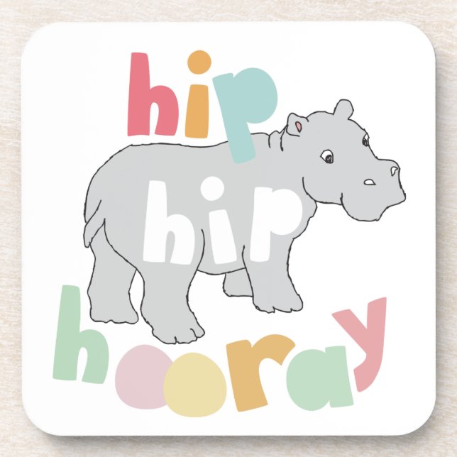 ip Hip Hooray Grey Hippo Drawing Cute Animal Art Coaster (Front)