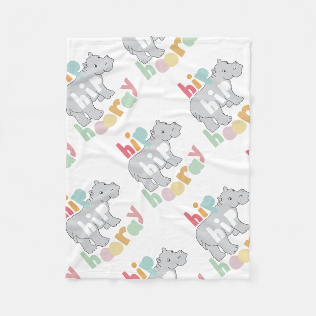 ip Hip Hooray Grey Hippo Drawing Cute Animal Art Fleece Blanket (Front)