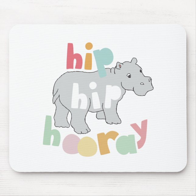 ip Hip Hooray Grey Hippo Drawing Cute Animal Art Mouse Pad (Front)