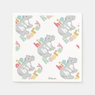 ip Hip Hooray Grey Hippo Drawing Cute Animal Art Napkin