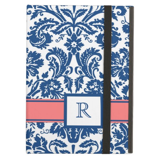 iPad Custom Monogram Blue Coral Floral Damask iPad Air Cover