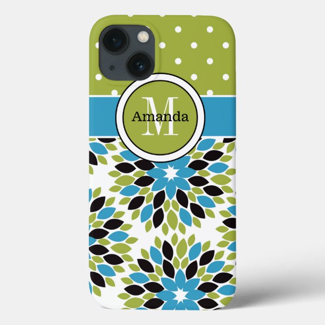 iPad Mini Case | Floral, Dots | Blue, Green 2 (Back)