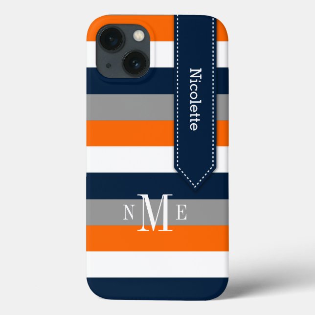 iPad Mini Case | Stripes | Navy Orange White Grey (Back)