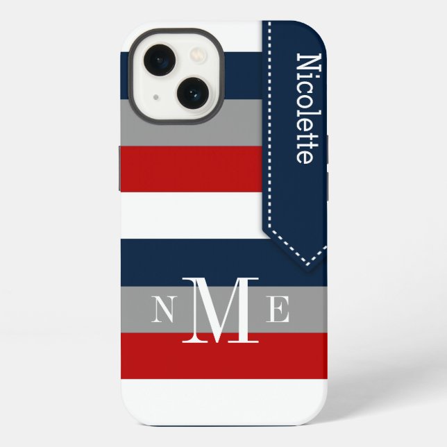 iPad Mini Case | Stripes | Navy, Red, White, Grey (Back)