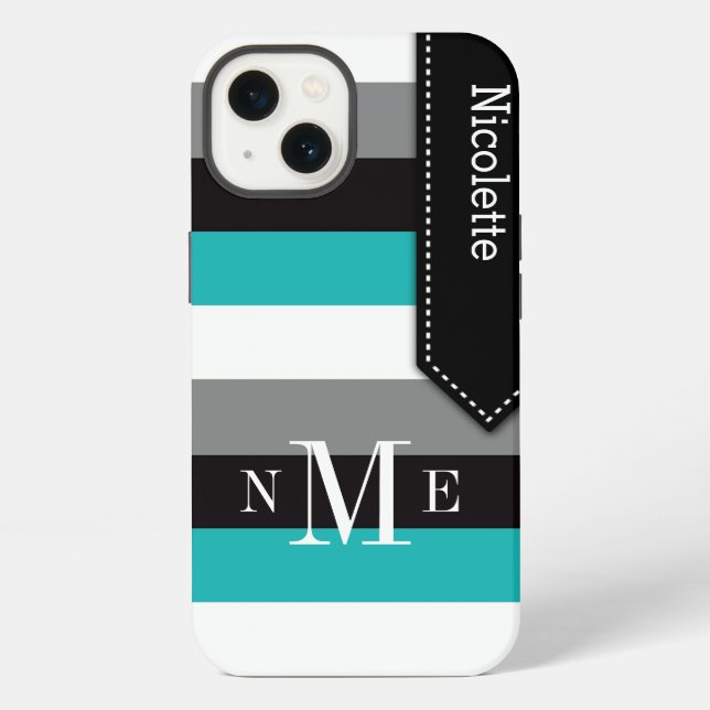 iPad Mini Case | Stripes | Turquoise, Black, Grey (Back)