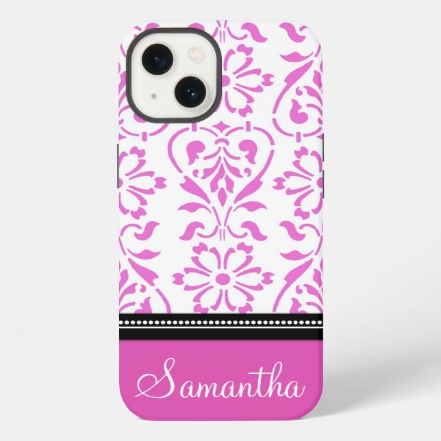 iPad Pink Damask Custom Name iPhone Case (Back)