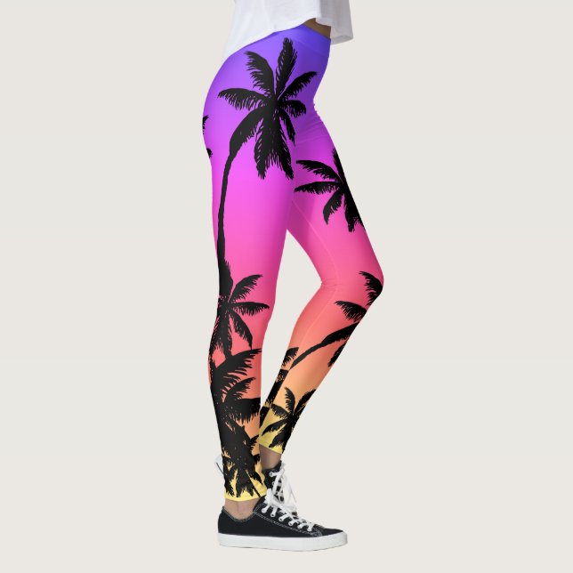 Ipanema Sunset Gradient Ombre Purple Pink Palms Leggings (Right)