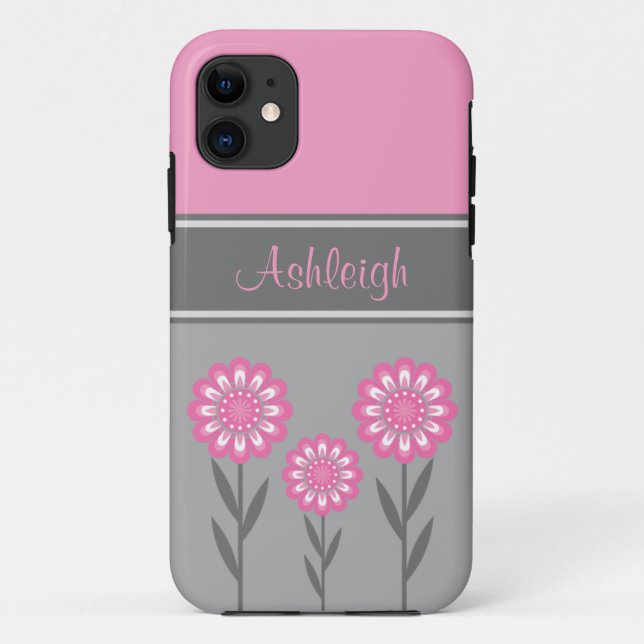 iPhone5 Girly Pink and Grey Flowers Stripes Case-Mate iPhone Case (Back)