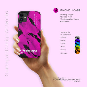 iPhone 11 Case Brushy Black & Pink   Customizable